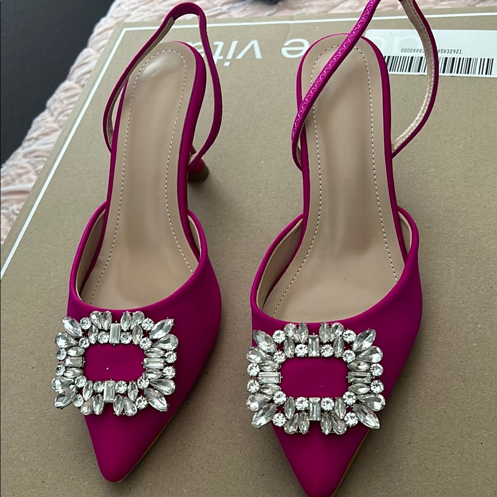 Pink Slingback Heels with Crystal Embellishments